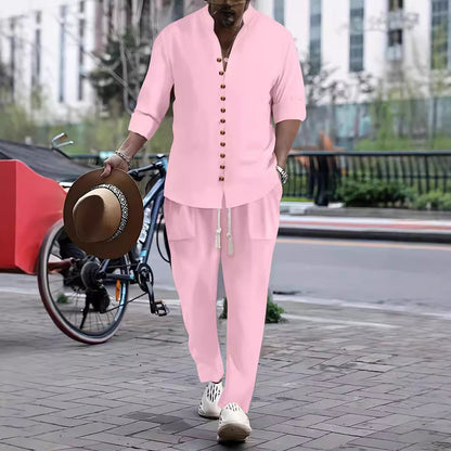 Herren Sommeroutfit Kurzarmhemd Lockere Hosen Sommermode
