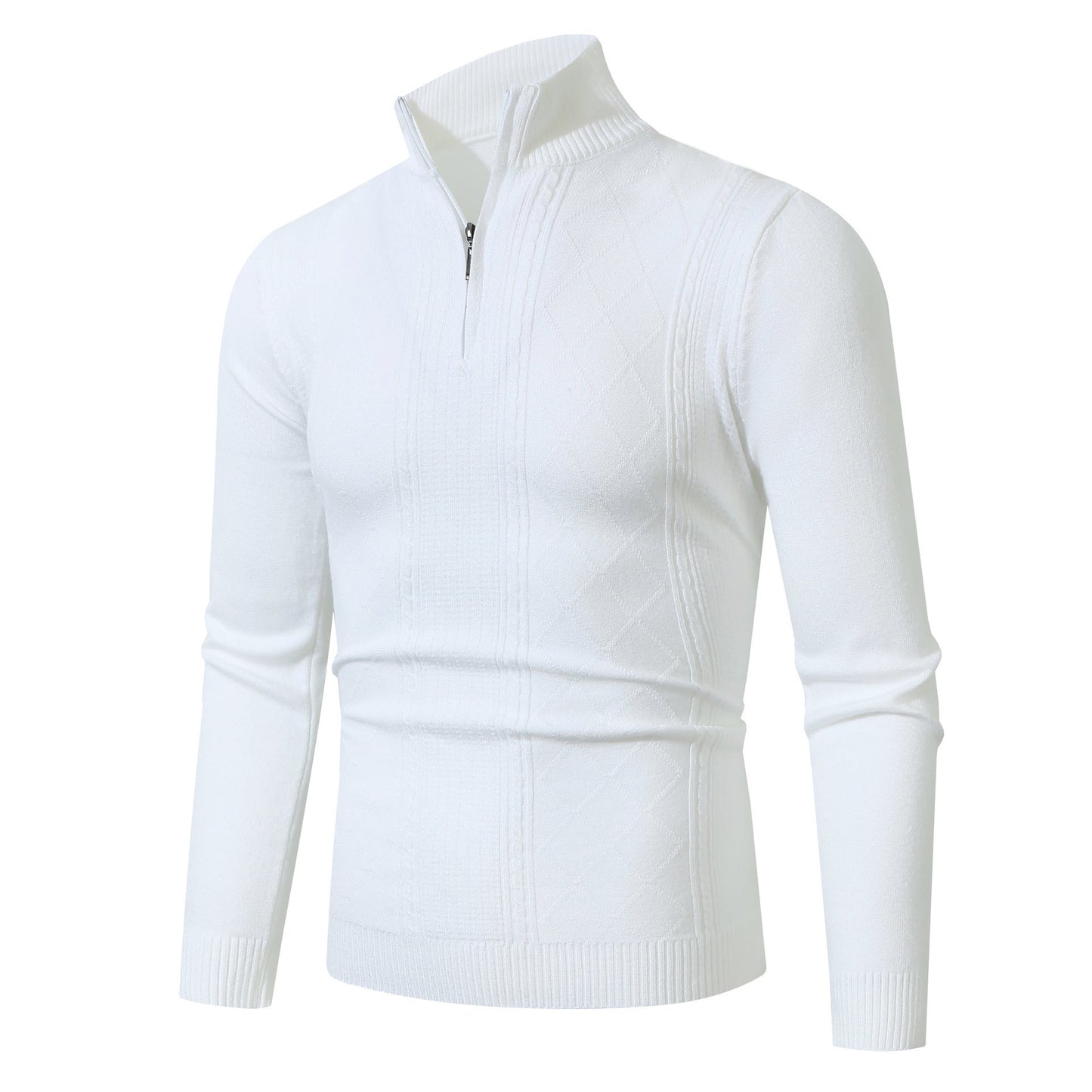 Herren Strickpullover Modern mit Zopfmuster Reißverschluss
