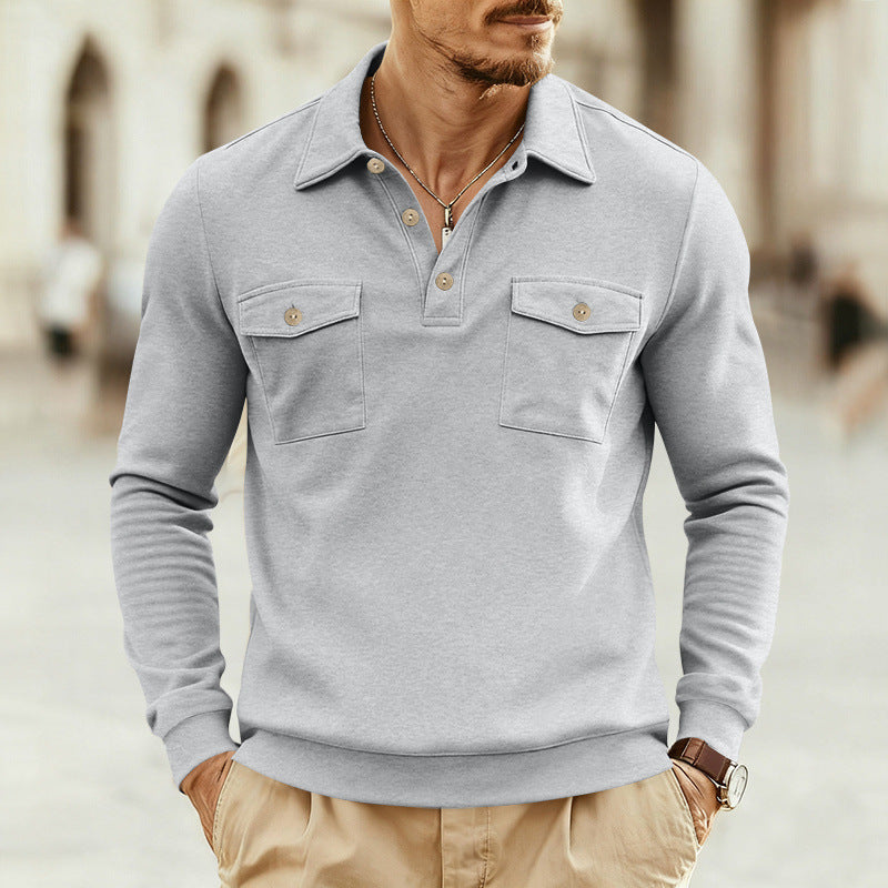 Herren Langarmshirt Modern mit Brusttaschen und Henley Ausschnitt