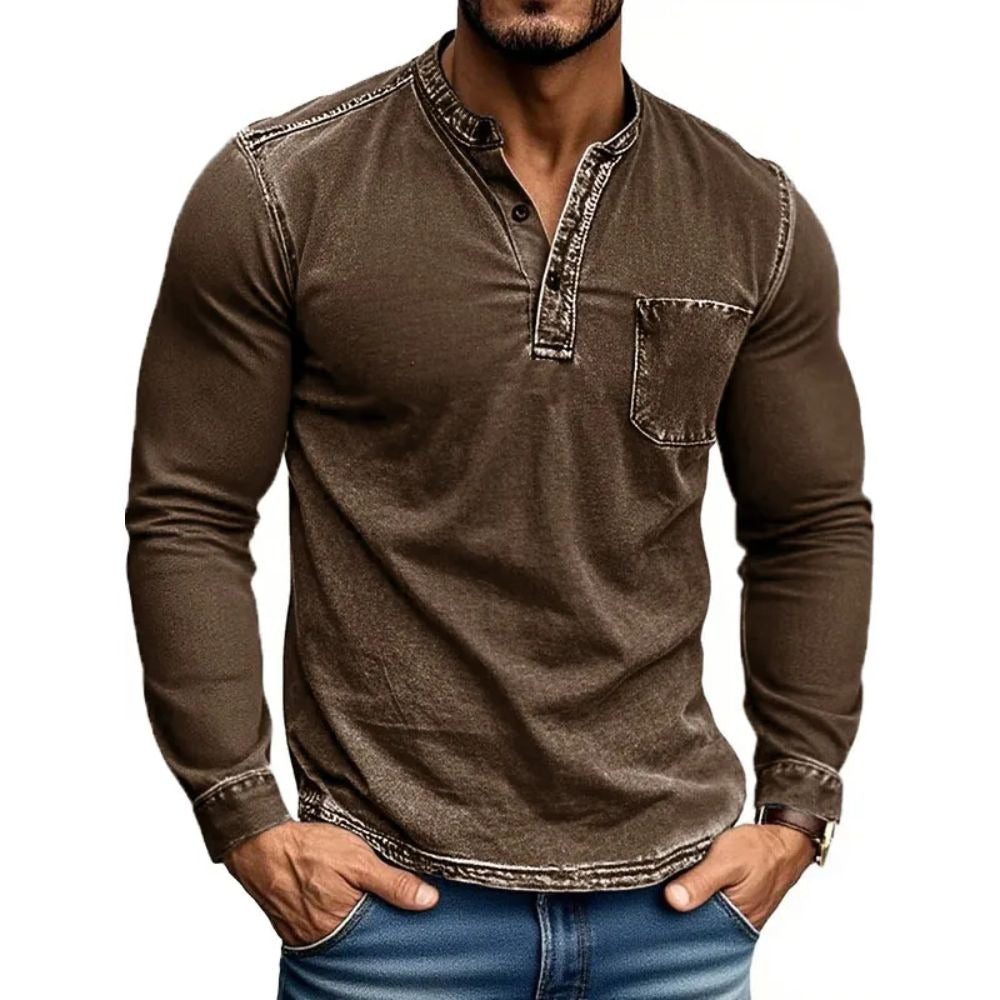 Herren Hemd Langarm Moderner Henley Kragen Slim Fit