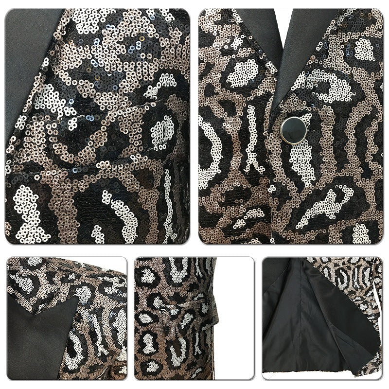 Herren Blazer Elegant Leoprint Glamour Anzugjacke Modern
