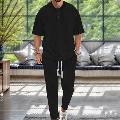 Herren Sportset Sommer Kurzarm Poloshirt Jogginghose Bequem