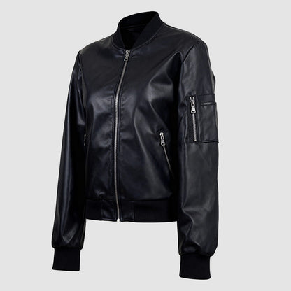 Damen Steppjacke Leicht Kunstleder Modern
