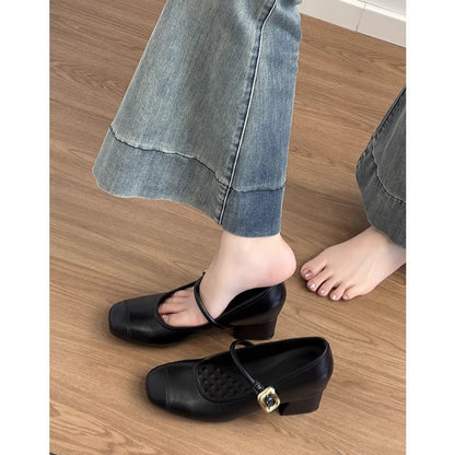 Damen Ballerinas Elegante Mary Jane Schuhe Komfortabel Blockabsatz