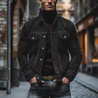 Herren Cordjacke Modern mit Funktions-Taschen Schwarz