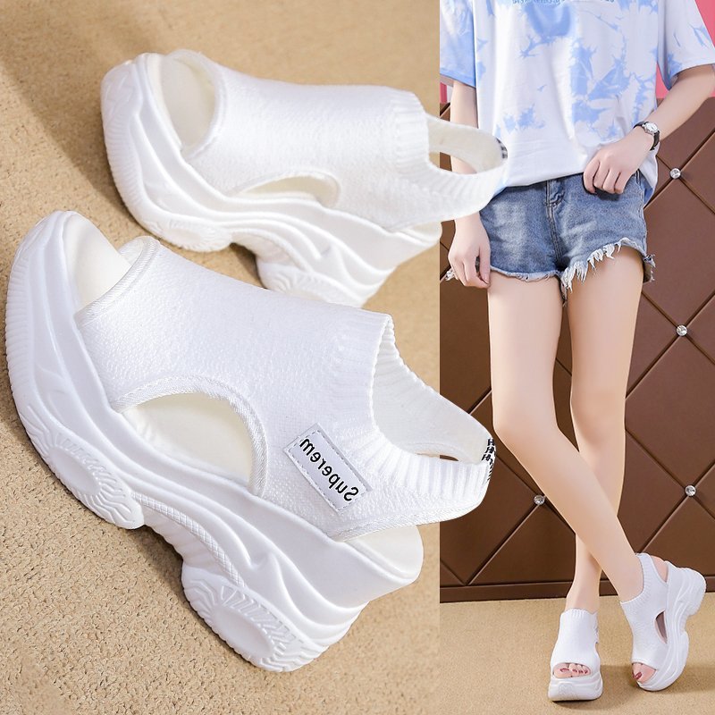 Damen Plateau Sandaletten Sportlich Elastisch Modern