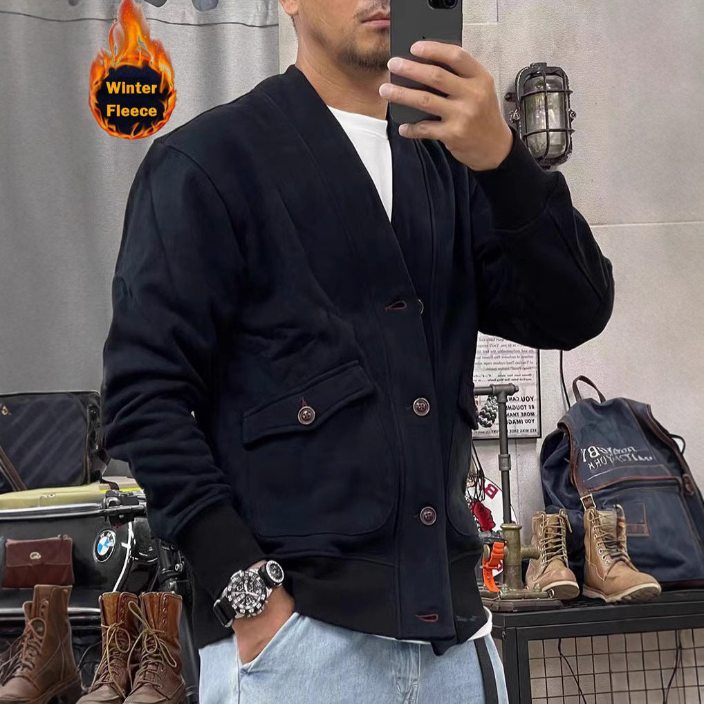 Herren Fleecejacke Modern mit Taschen und Knöpfen Warm