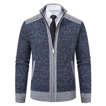 Herren Strickjacke Gesteppt Warm mit Kragen und Taschen