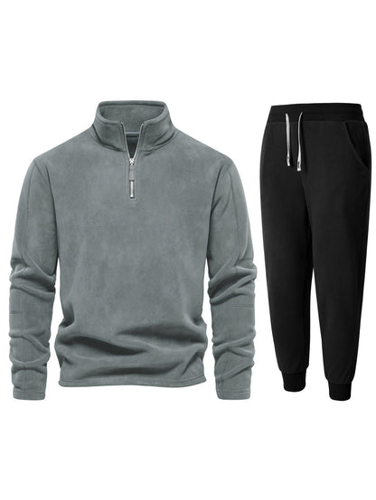 Herren Fleecejacke Kurz mit Jogginghose Bequem Schwarz