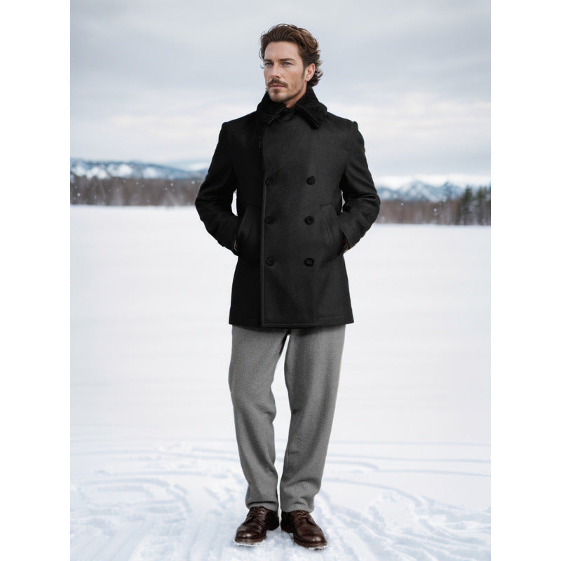 Herren Wintermantel Modern mit Abnehmbarem Fellkragen