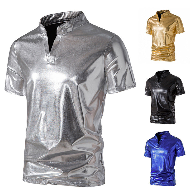 Herren T-Shirt Metallic Modern Hoher Kragen Trendy
