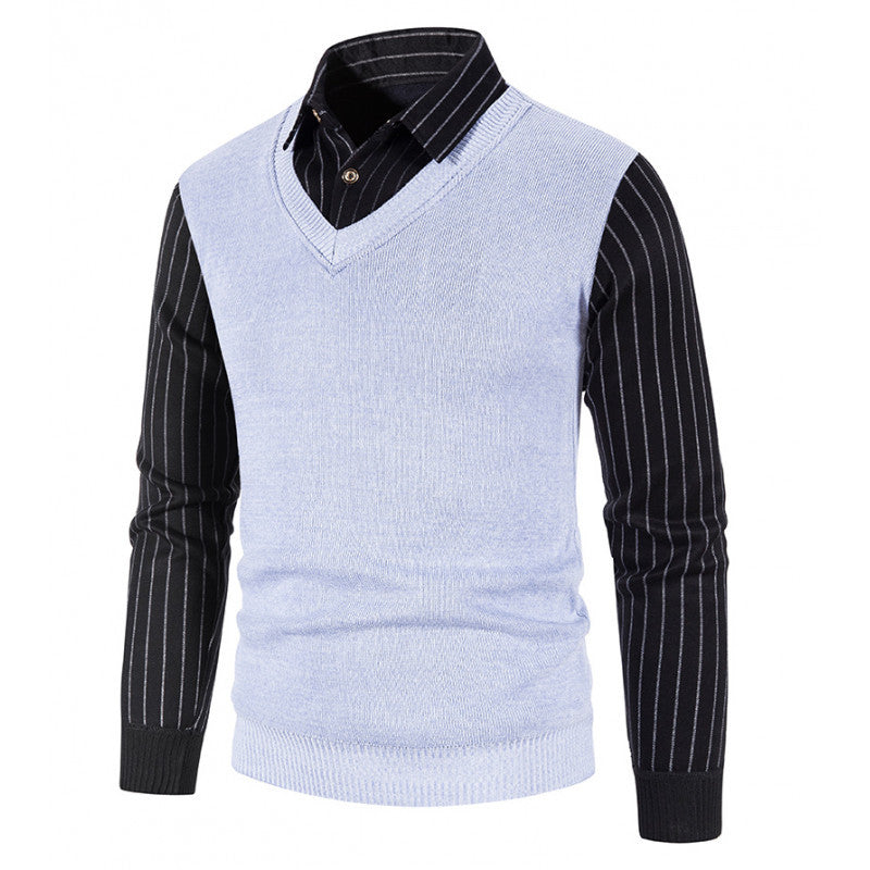 Herren Strickpullover V-Ausschnitt Kontrastärmel Modern