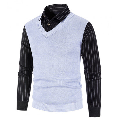 Herren Strickpullover V-Ausschnitt Kontrastärmel Modern