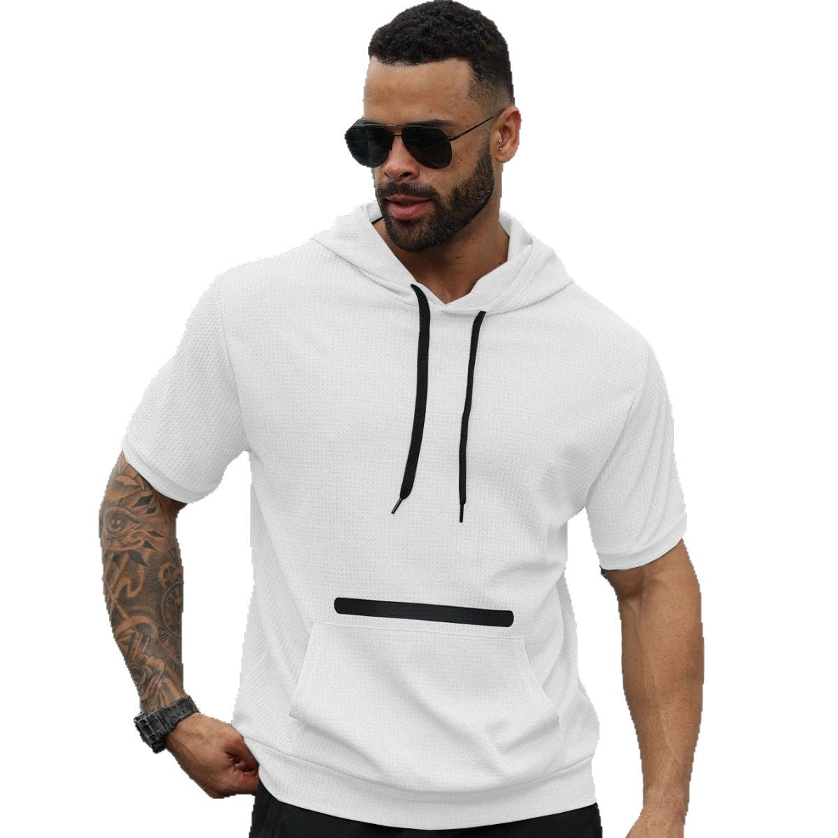 Herren Kurzarm Hoodie Lässig Mit Kängurutasche Sportlich