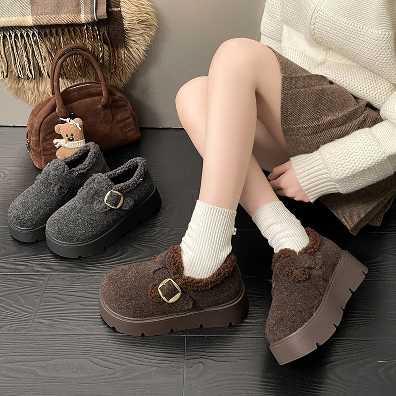 Damen Clogs Kuschelig Kunstfell Schnallenverschluss Modern