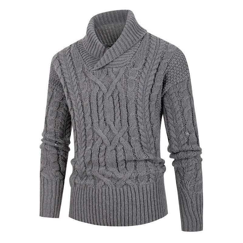 Herren Pullover Grobstrick Schalkragen Zopfmuster Modern - BerlinGlamour
