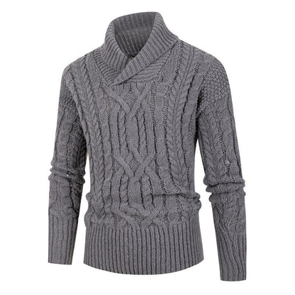Herren Pullover Grobstrick Schalkragen Zopfmuster Modern - BerlinGlamour