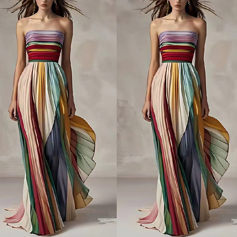Damen Maxikleid Elegant mit Bandeau Ausschnitt und Faltenrock - BerlinGlamour