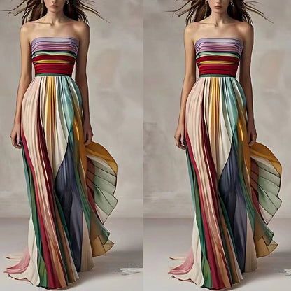Damen Maxikleid Elegant mit Bandeau Ausschnitt und Faltenrock - BerlinGlamour