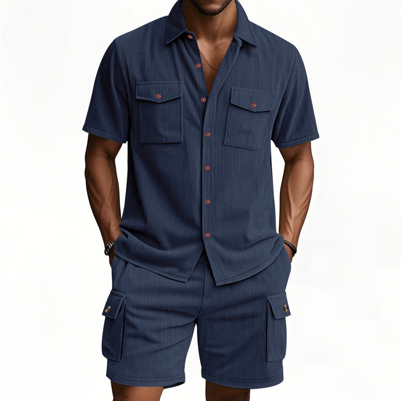 Herren Shorts-Set mit lässigem Freizeithemd und praktischen Taschen