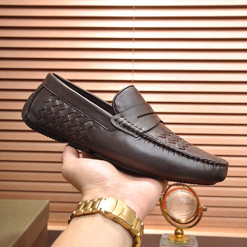 Herren Mokassins Leder Braun Flechtmuster Elegante Schuhe