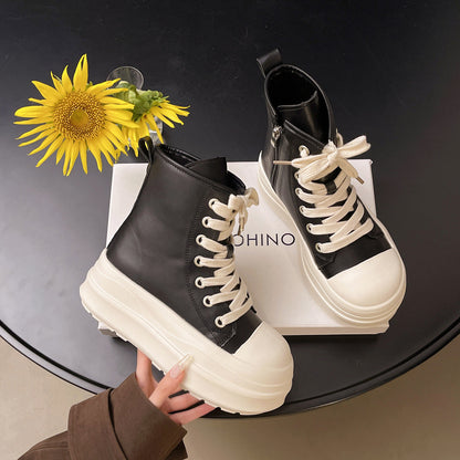 Damen Sneaker Plateau Hohe Sneakers Elegant Schnürsenkel