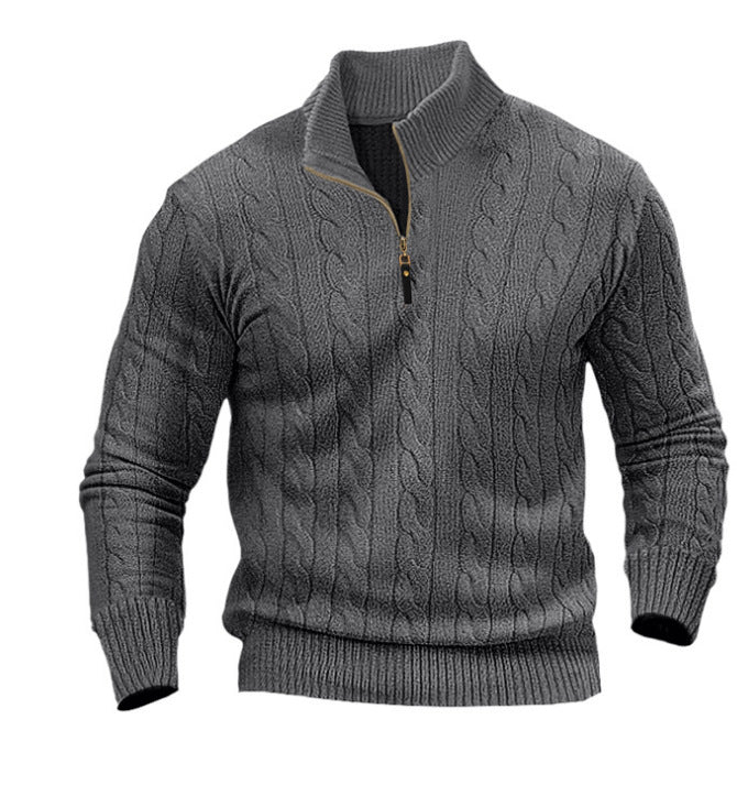 Herren Pullover Strick Modern Zopfmuster Offener Kragen