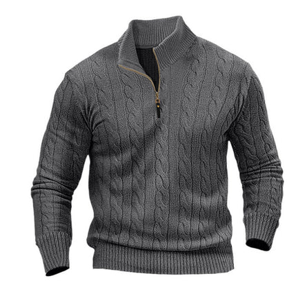 Herren Pullover Strick Modern Zopfmuster Offener Kragen