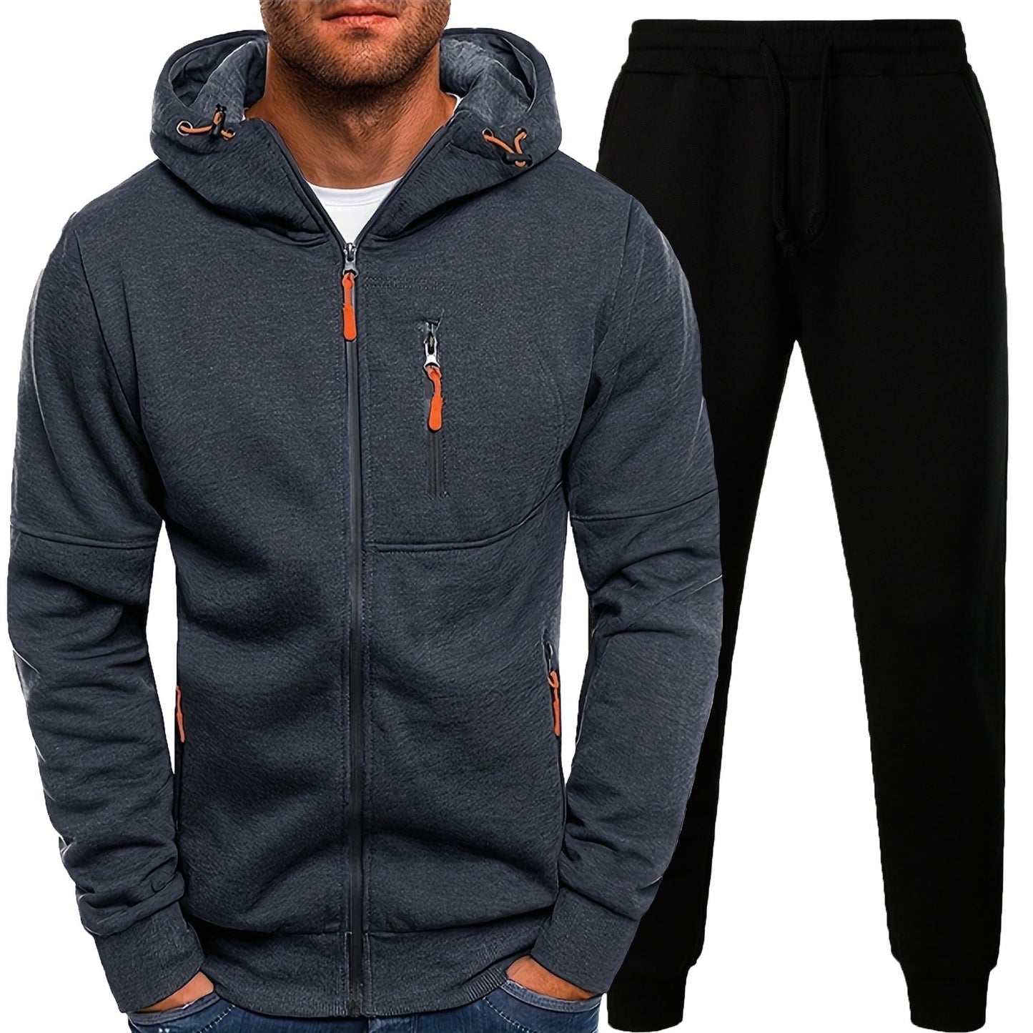Herren Sportset Hoodie Jogginghose mit Taschen Grau Sportlich