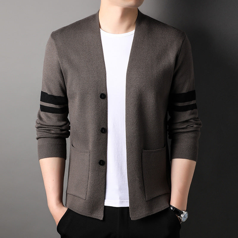 Herren Strickjacke Modisch mit Kontraststreifen und Taschen