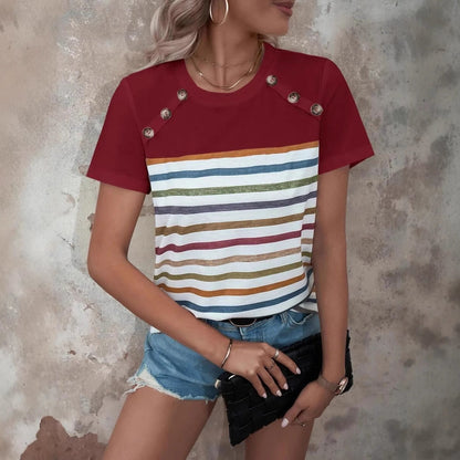Damen T-Shirt Gestreift Rundhals Modern