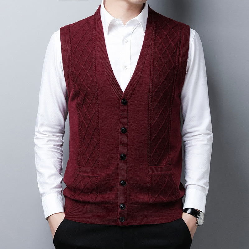 Herren Strickweste Rautenmuster Modern mit Taschen