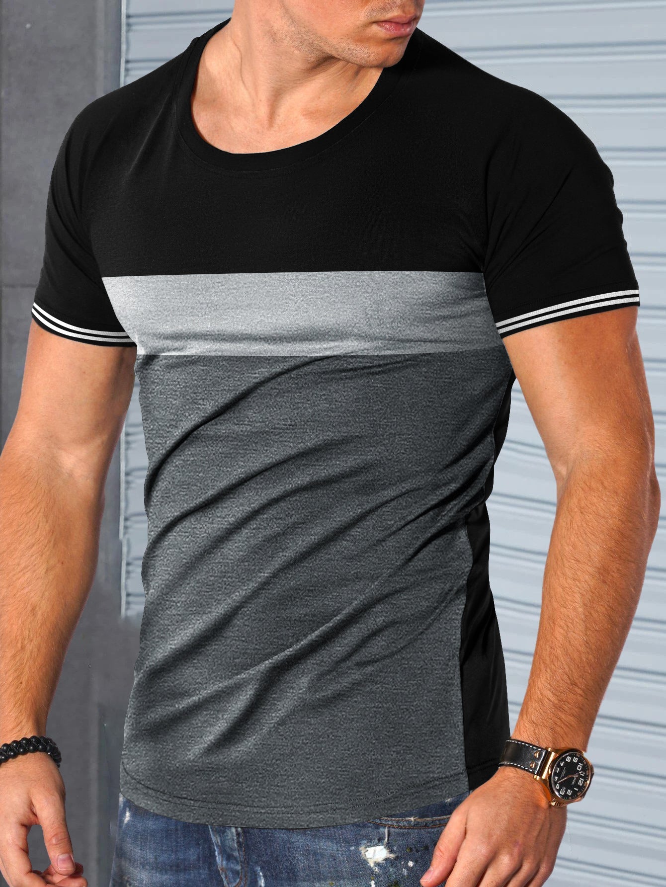 Herren T-Shirt Kurzarm Modern mit Kontrastdetails
