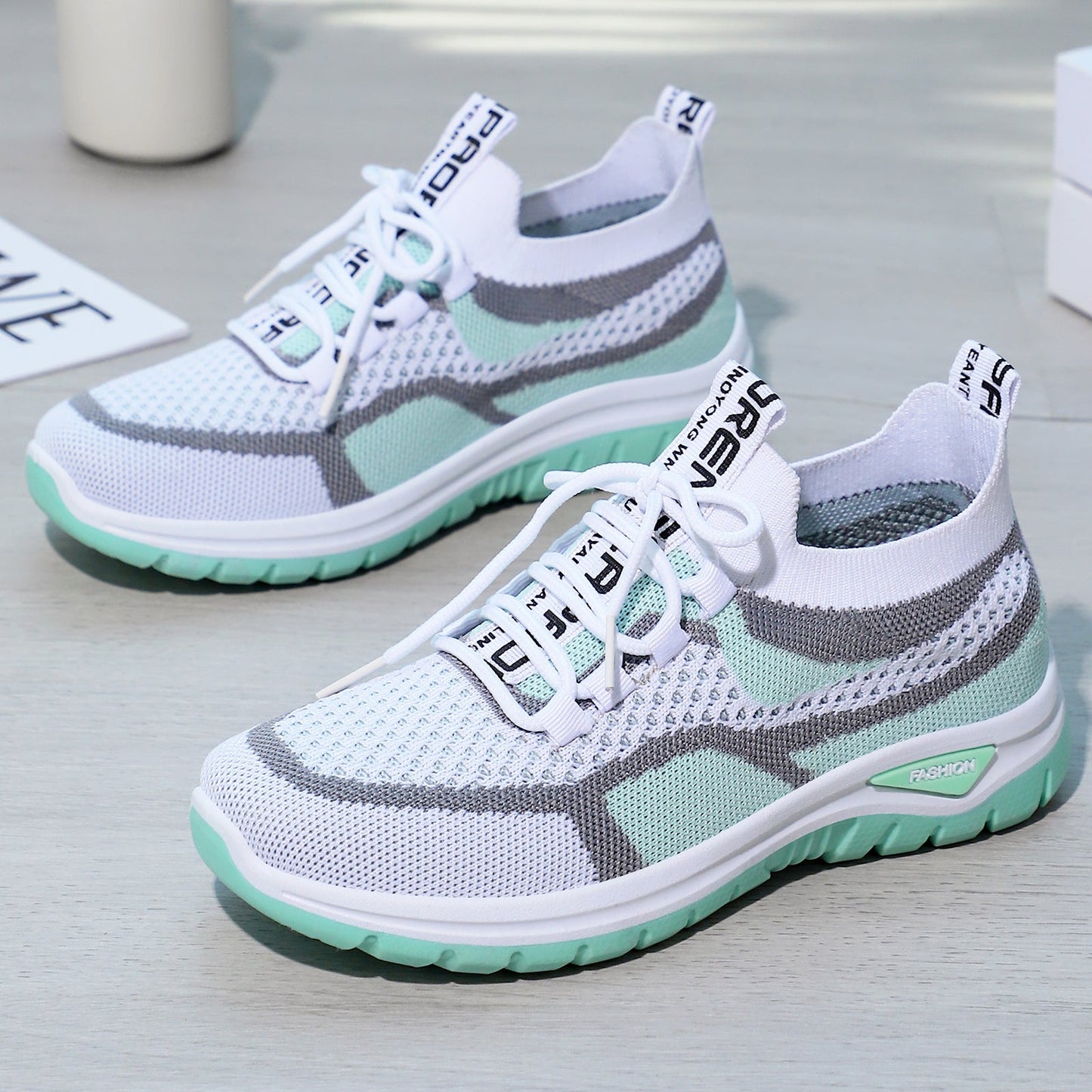 Damen Laufschuhe Atmungsaktiv Mesh Leicht mit elastischer Schnürung