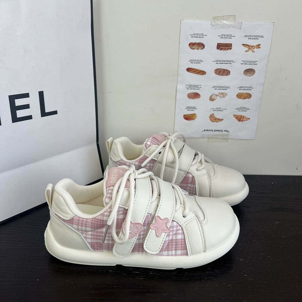 Damen Sneaker Sportlich Kariert mit Klettverschluss