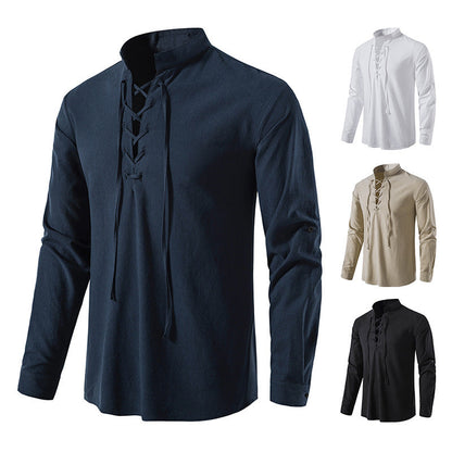 Herren Langarmshirt Modisch Schnürung Slimfit