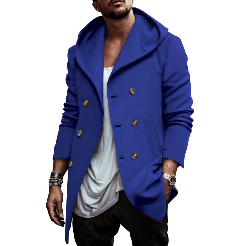 Herren Kapuzenmantel Modern mit Doppelknopfleiste und Hochwertigem Design