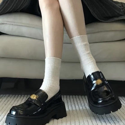 Damen Loafers Chunky Bequem Rutschfest Schwarz