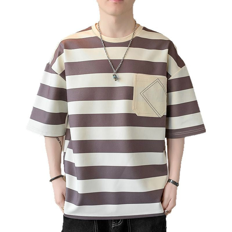 Herren T-Shirt Gestreift mit Tasche Casual Berlin Style