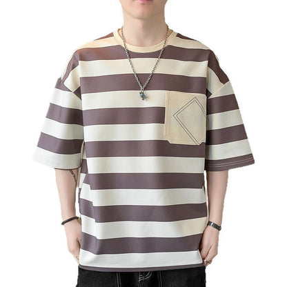 Herren T-Shirt Gestreift mit Tasche Casual Berlin Style
