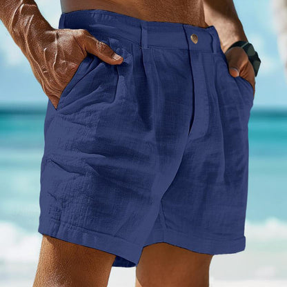 Herren Shorts atmungsaktiv Leinen Freizeit Shorts mit Taschen