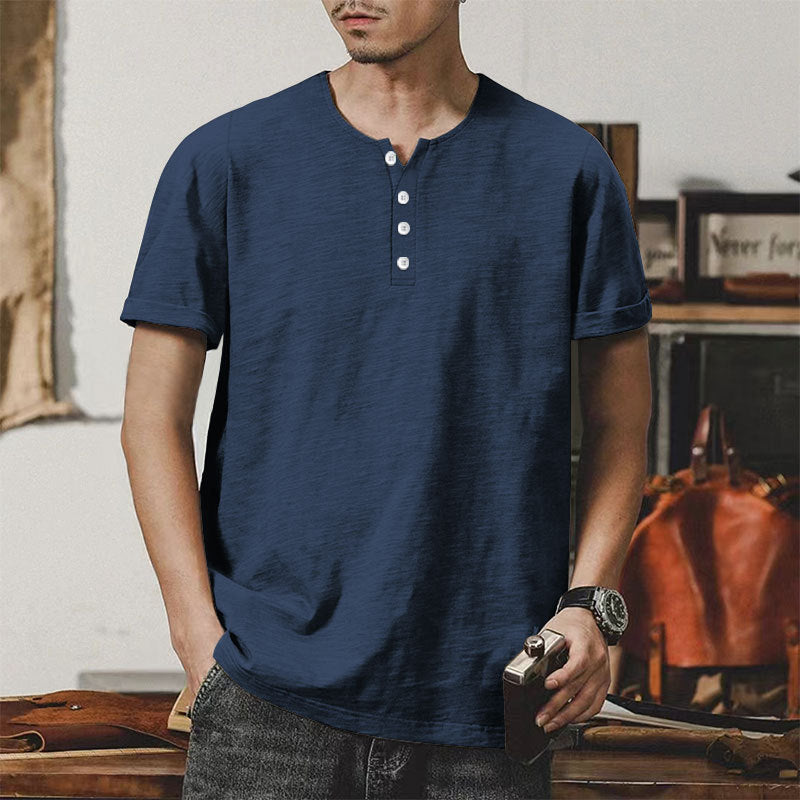 Herren T-Shirt Baumwolle Casual Knopfleiste Modern