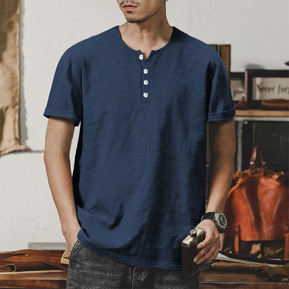 Herren T-Shirt Baumwolle Casual Knopfleiste Modern