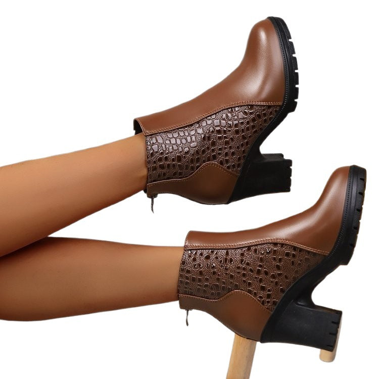 Damen Stiefeletten Hoch Modisch Glänzend mit Blockabsatz