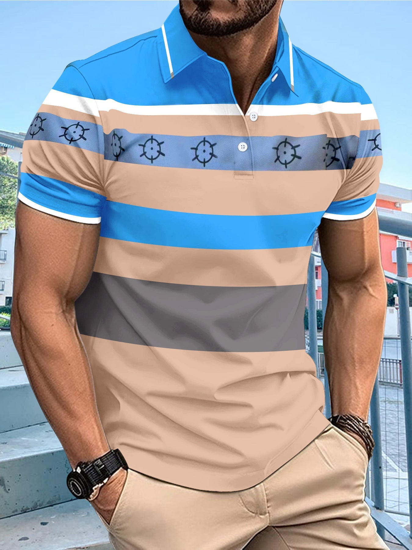 Herren Poloshirt Streifenmuster Modern Sportlich