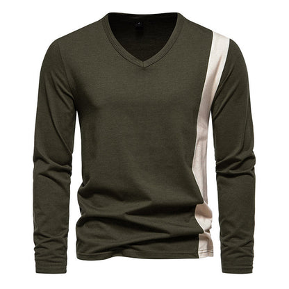 Herren Langarmshirt Modern V-Ausschnitt Kontrast Design