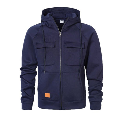 Herren Kapuzenjacke Modern mit Taschen Reißverschluss Schwarz