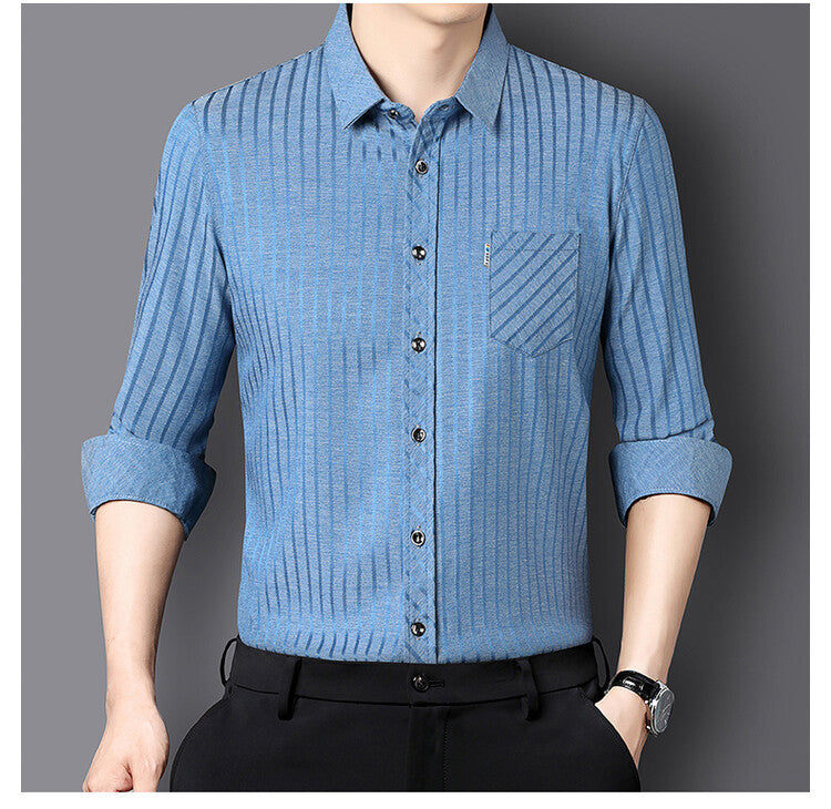 Herren Slim Fit Langarmhemd Modern Strukturiert