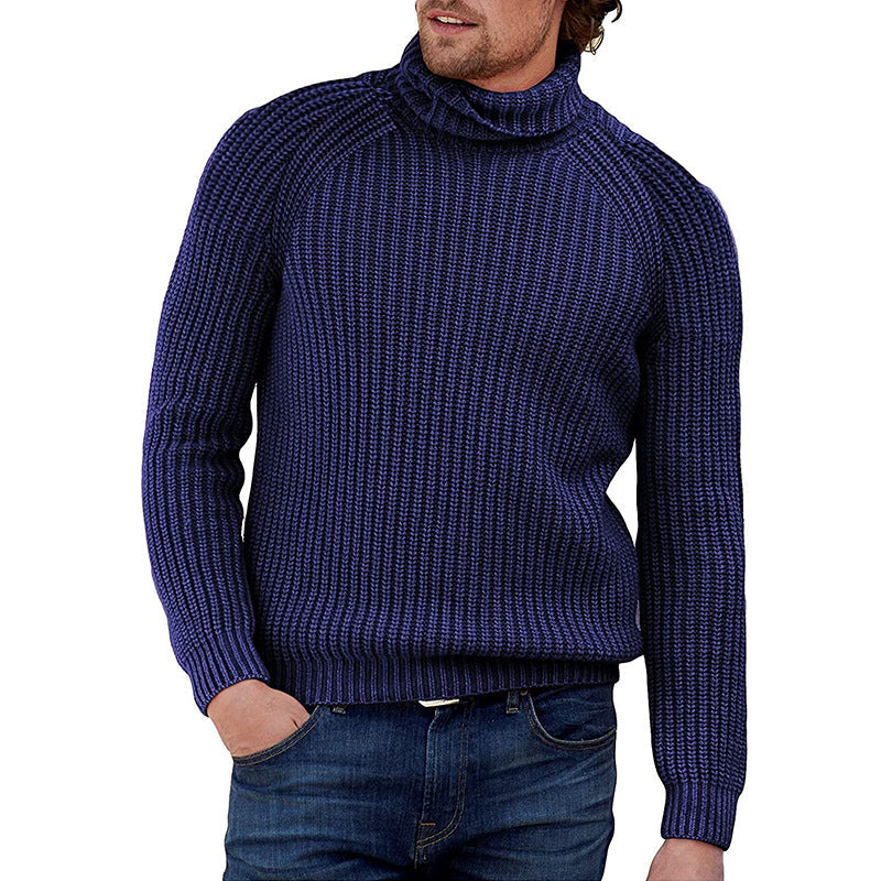 Herren Pullover Grobstrick Strukturiert Hochkragen Modern