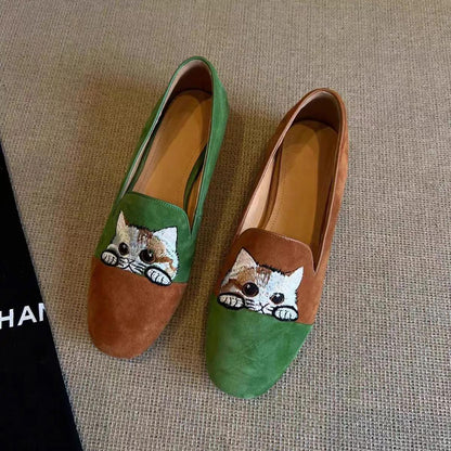 Damen Pantoletten Katzen Mokassin Bequem Schuhe Frau